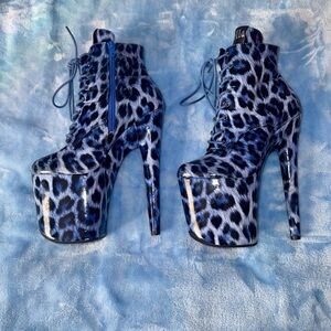 Hella Heels Blue Leopard Print Platform Boots